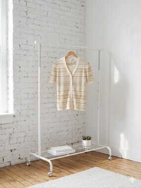Stizzoli White Rolling Garment Rack with Lower Shelf